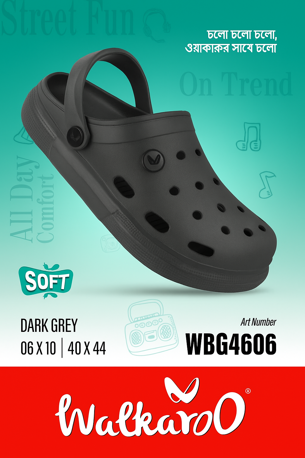 Walkaroo Men's Dark Grey Colored Soft Clogs